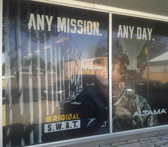 Printed window perf on a storefront